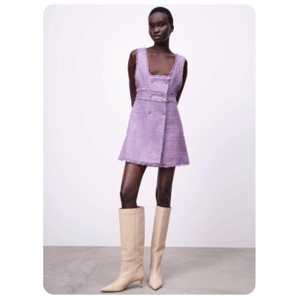Zara Purple Tweed Sleeveless Mini Dress sz L